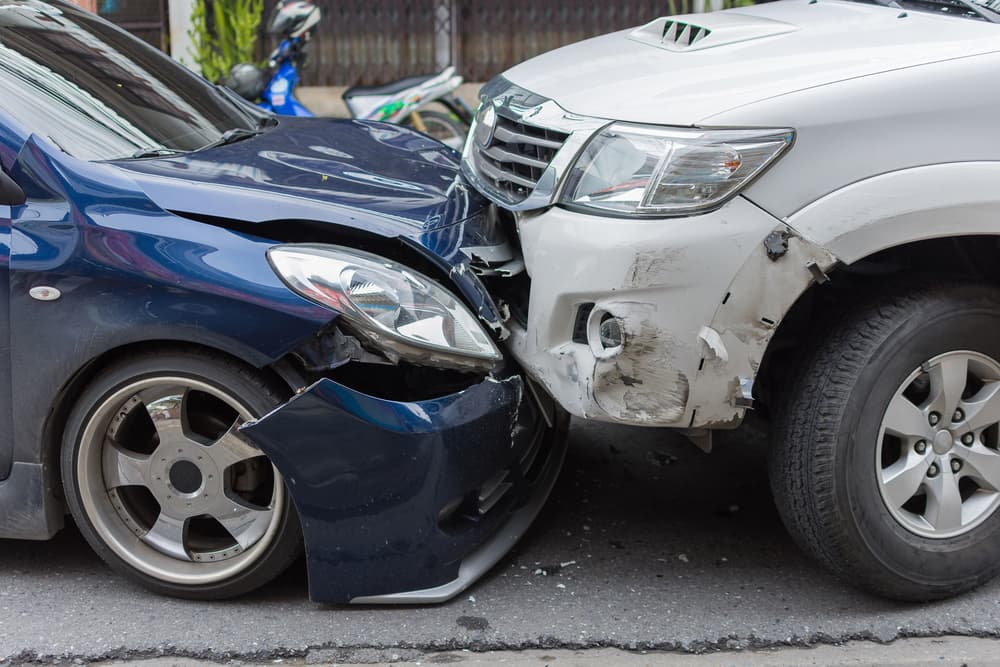 Two cars collided on a city road.